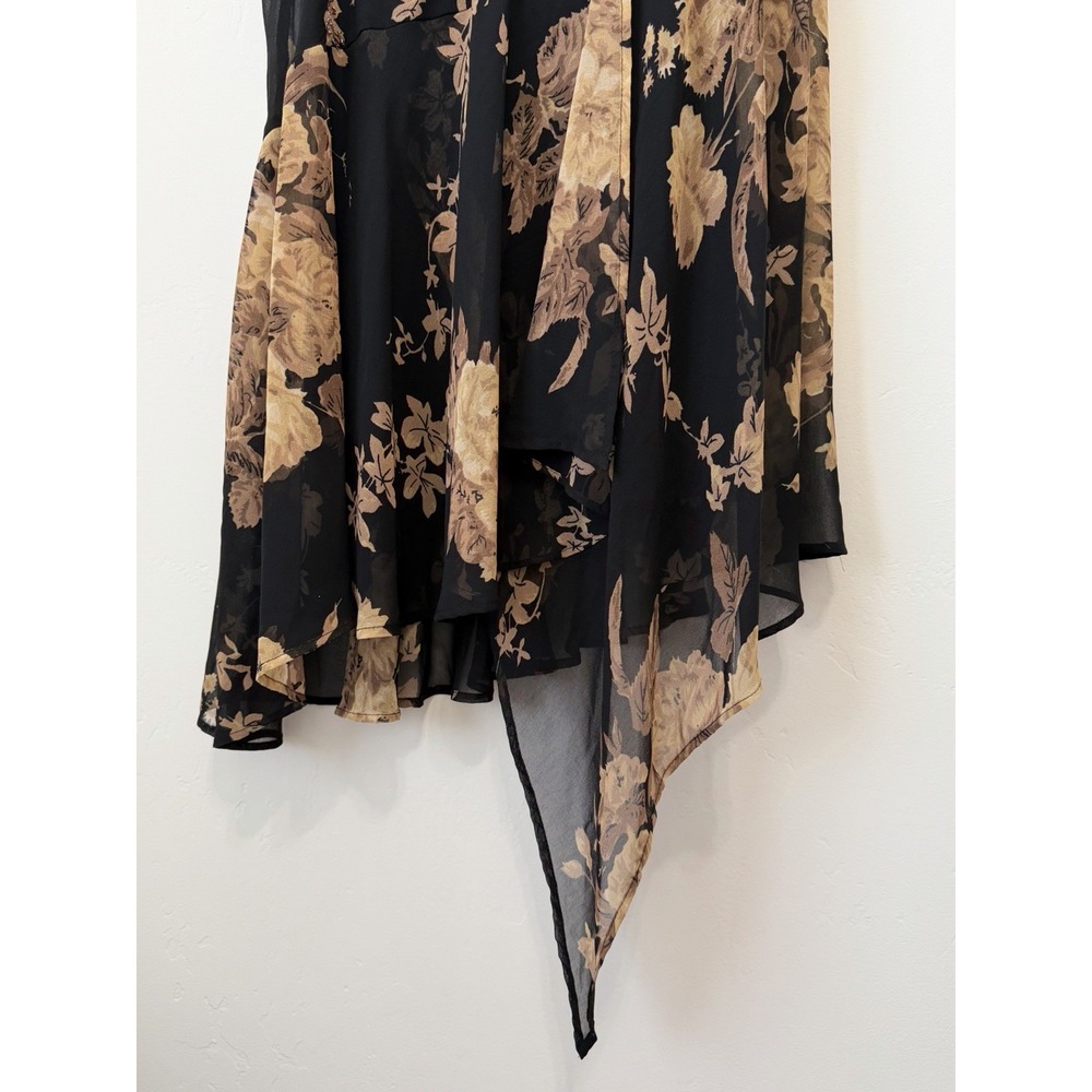 Connected Apparel Black Floral Beaded Chiffon Handkerchief Midi Dress XL Y2K - Picture 4 of 15